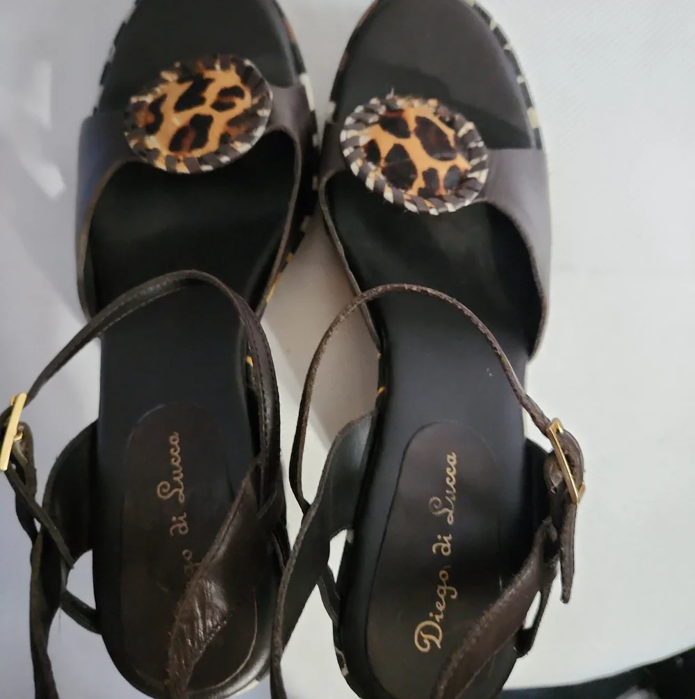 DIEGO di LUCCA PLATFORM WEDGE HEEL SANDALS SHOES BROWN TRIBAL ETHNIC  Sz 10
